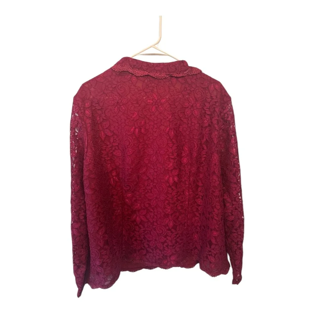 Talbots Woman Burgundy Floral Lace Button Front Jacket Plus Size 18W Romantic - Picture 3 of 8